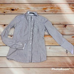 Stripe collared button up shirt women petite xs s 32 work office long sleeve